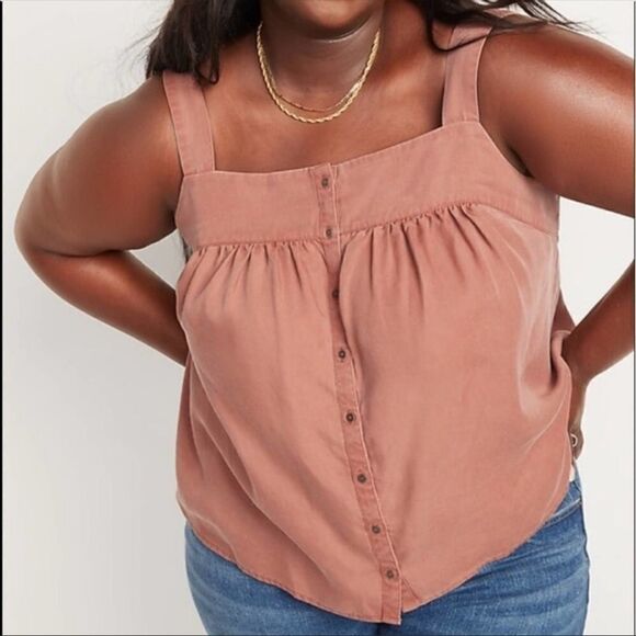 Pink Garment Dyed Button Front No Peek Cami Top Size 4X - Picture 1 of 7